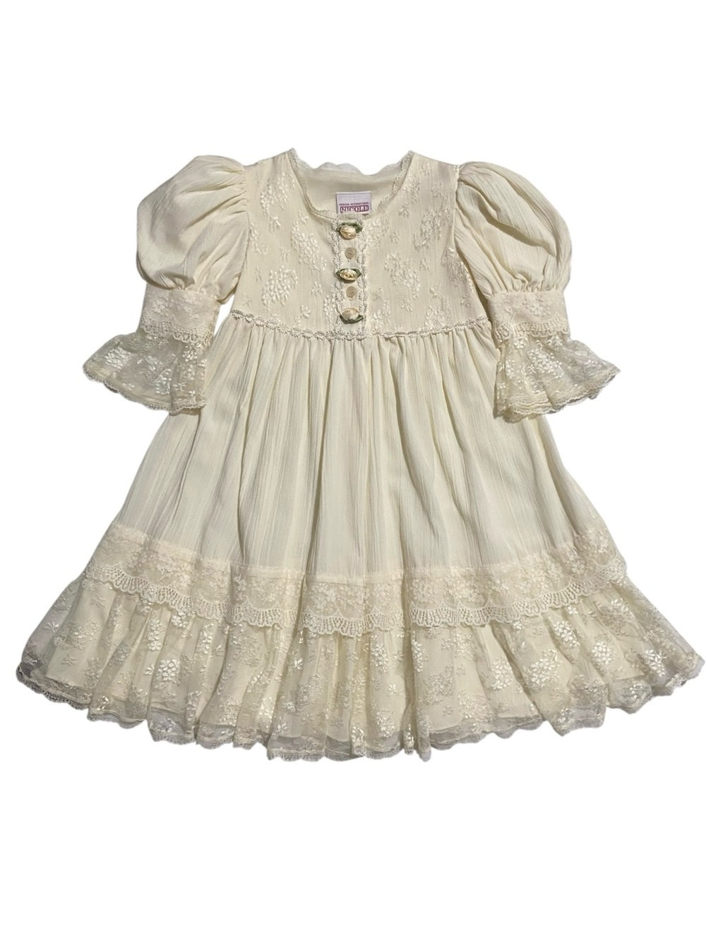Vintage Dorissa International Nicole Girls Ivory Puff Sleeve Formal Dress  Sz 4